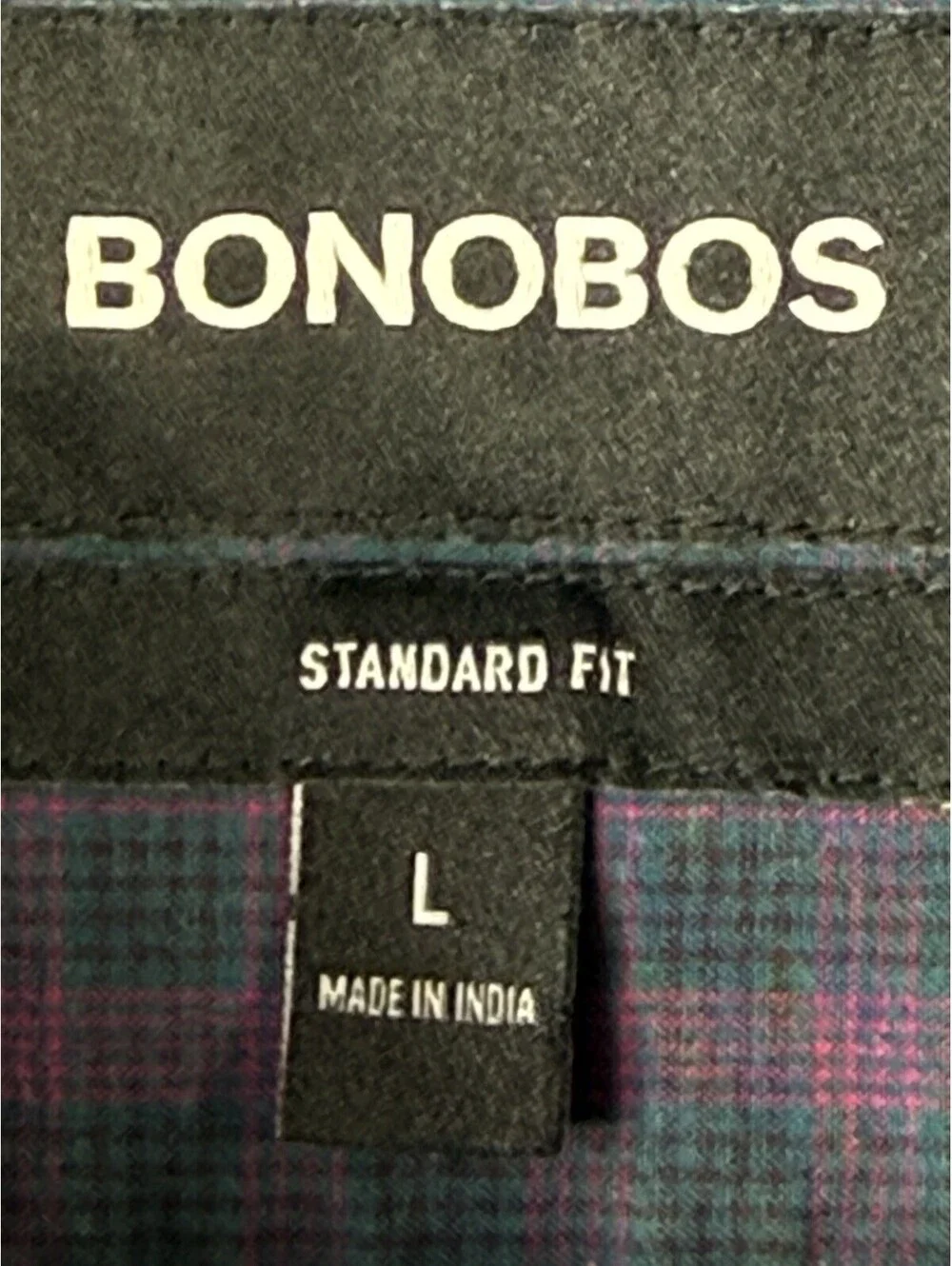 Bonobos Standard Fit Men's L Purple Blue Check Button-Down Long Sleeve Button-Up